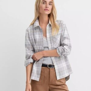 LOFT Soft Neutral Plaid Button Down | Weekend Layering Essential | NWT